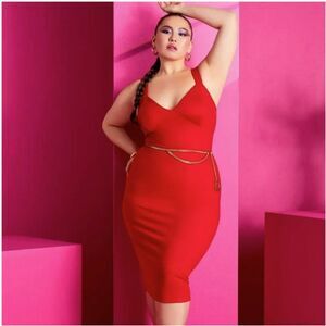 Eloquii Red Ribbed Bodycon Dress 14 16 Large Extra Large XL